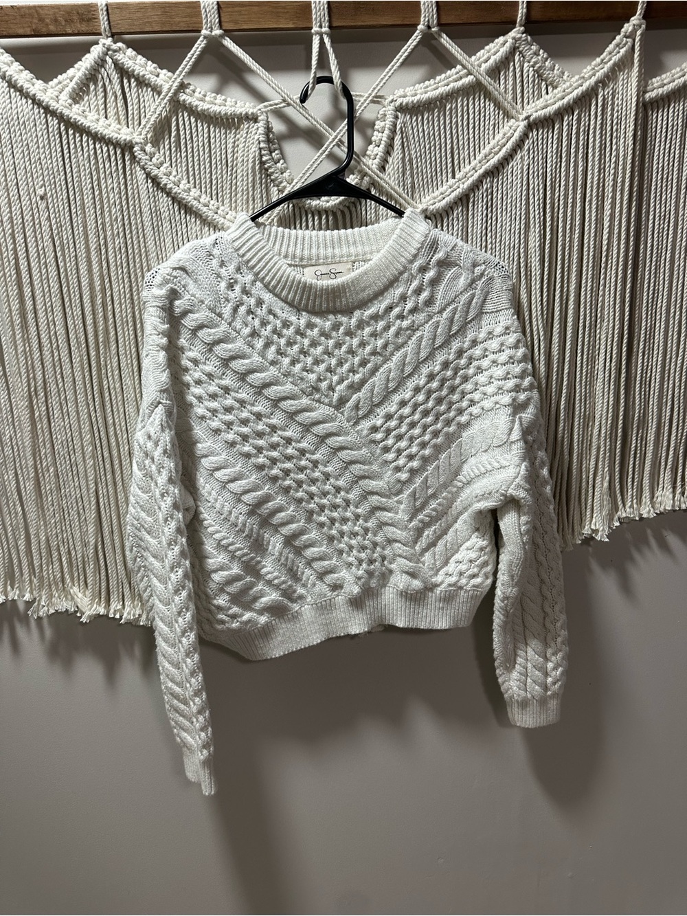 Jessica Simpson Cream Cable Knit Crewneck Sweater